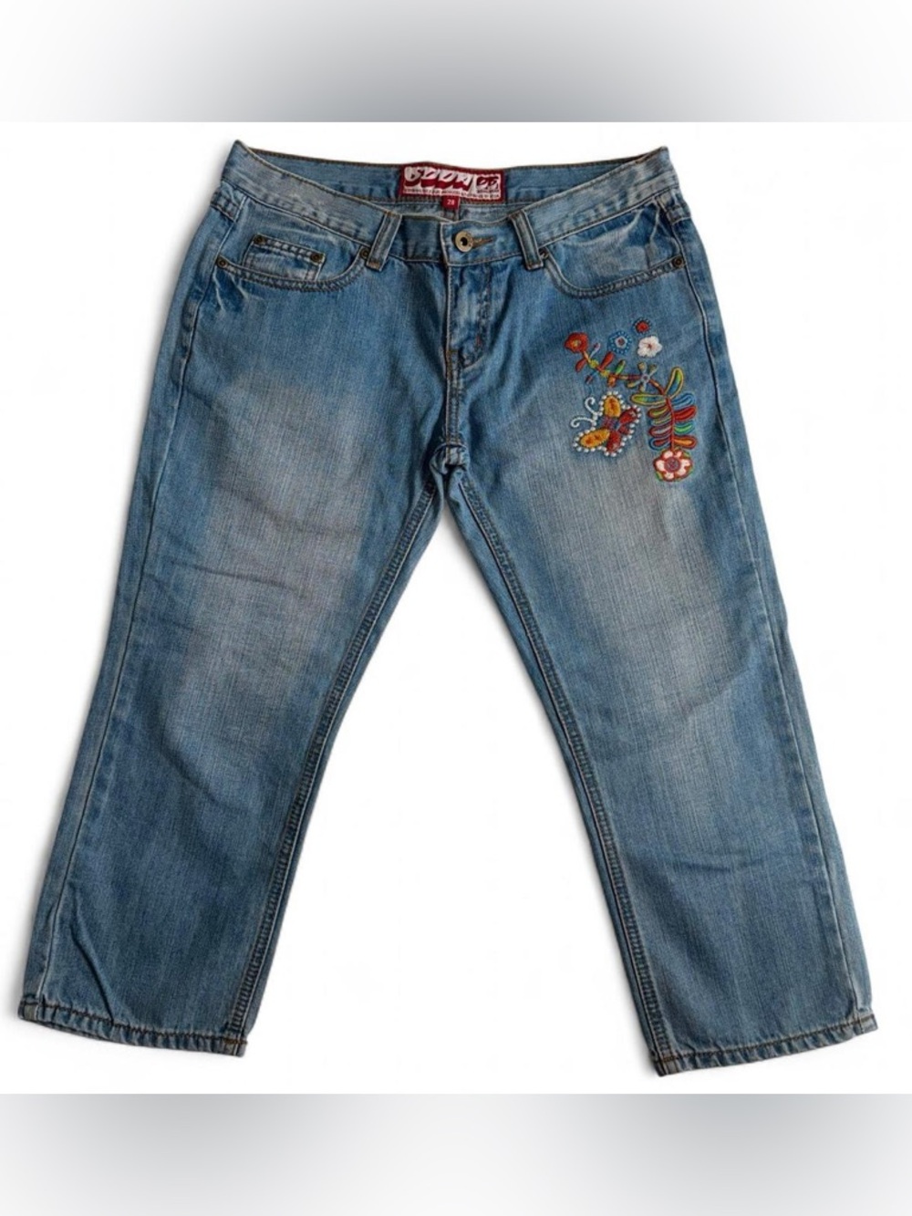 SODA Cropped Embroidered Jeans - 28